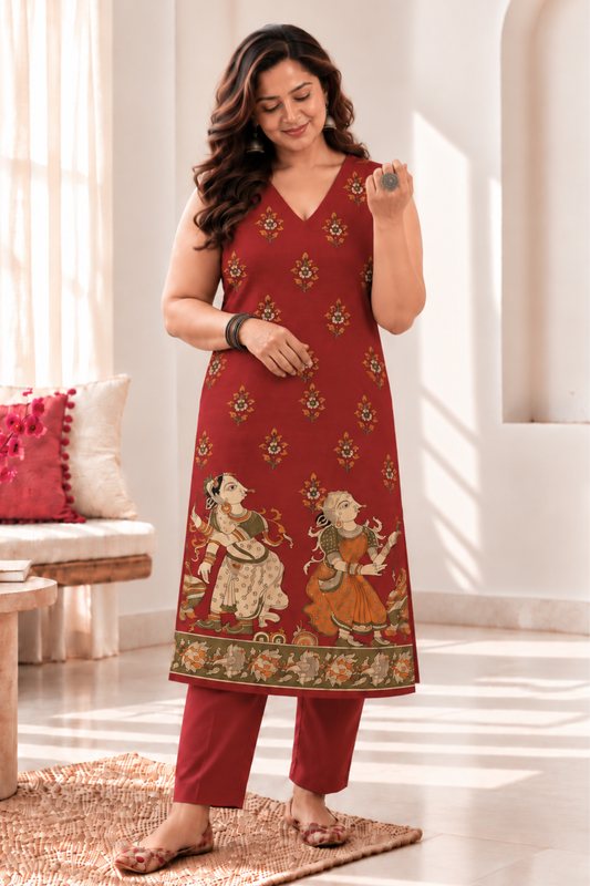 Maroon Mehfil Cotton Kurta with Pants