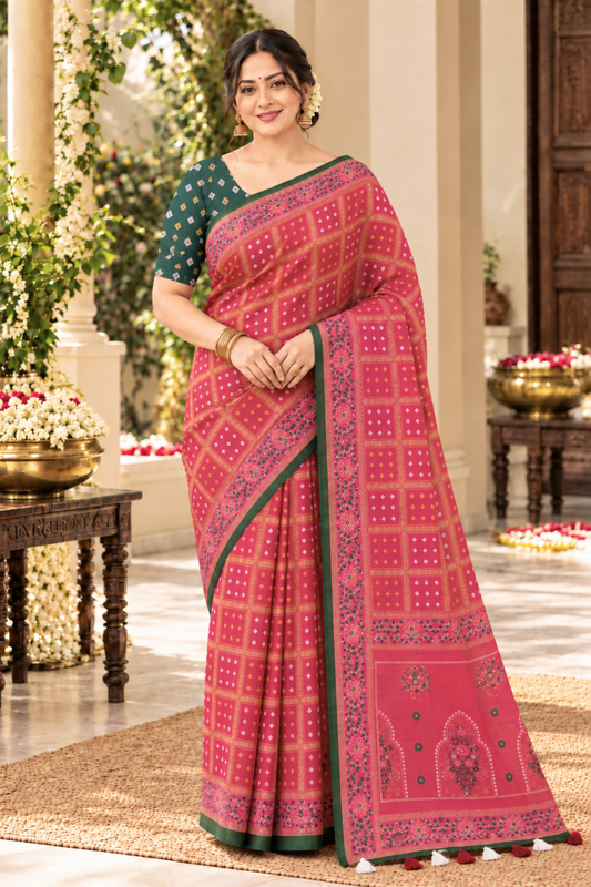 Radhika Printed Saree With 1.5 Mtr Blouse Piece