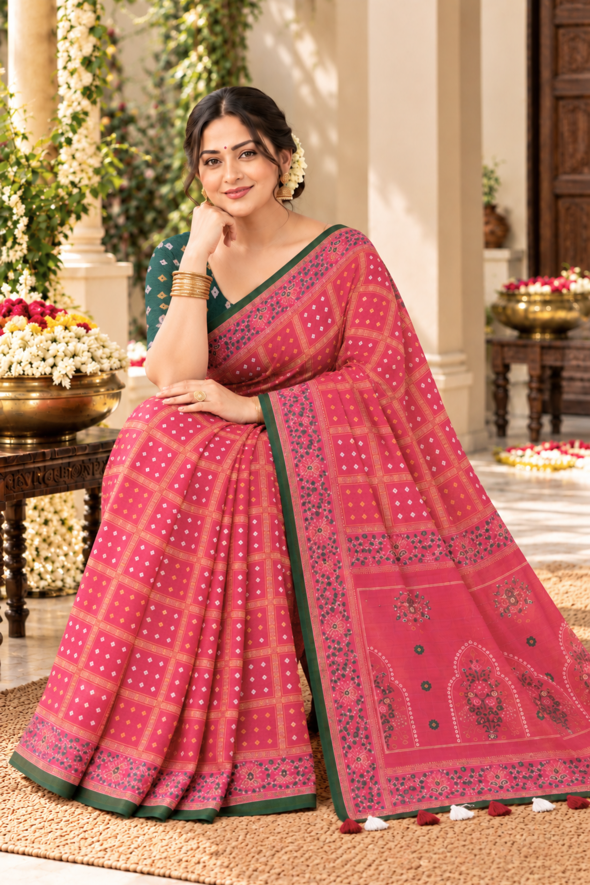 Radhika Printed Saree With 1.5 Mtr Blouse Piece