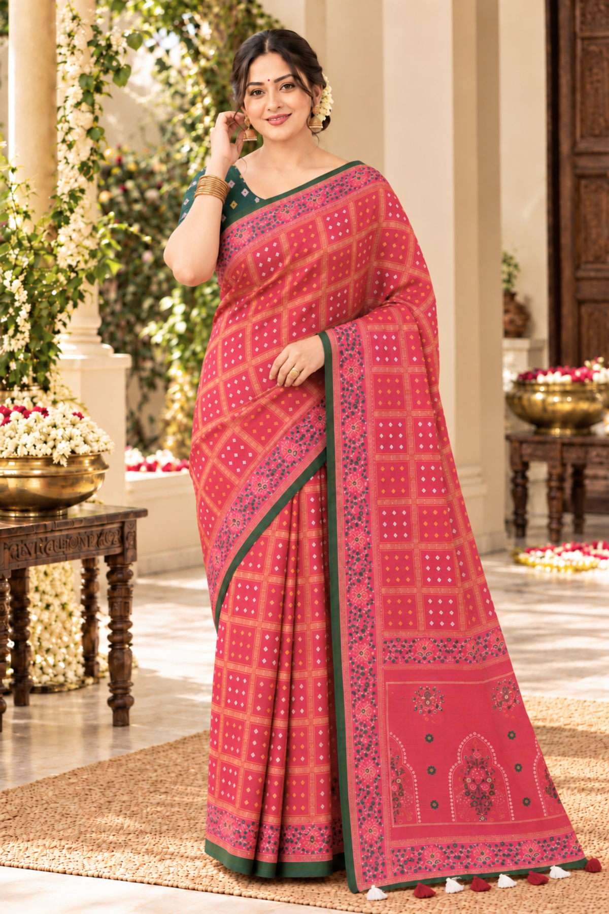 Radhika Printed Saree With 1.5 Mtr Blouse Piece