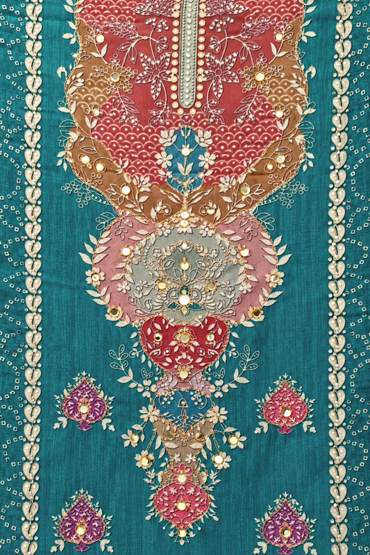 Kashish Teal Muslin Suit With Mirror Work