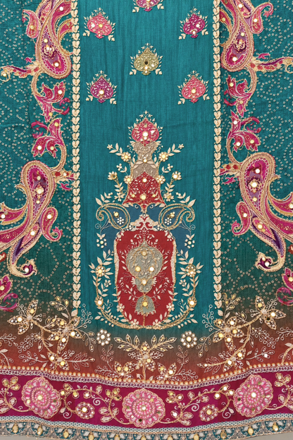Kashish Teal Muslin Suit With Mirror Work