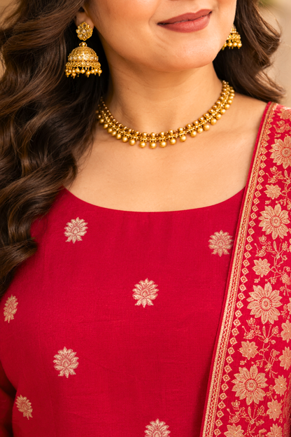 Katyayani Red Jacquard Silk Suit