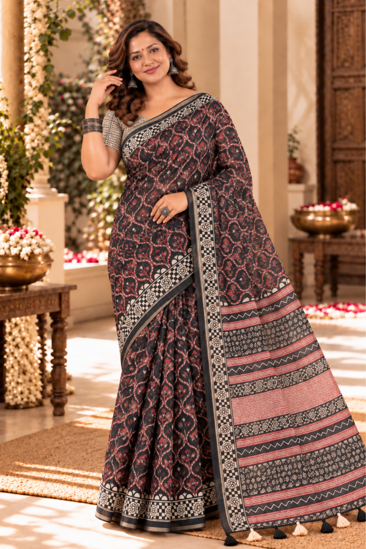 Kavya Printed Saree With 1.5 Mtr Blouse Piece