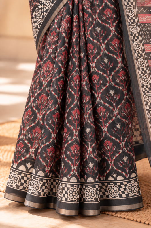 Kavya Printed Saree With 1.5 Mtr Blouse Piece