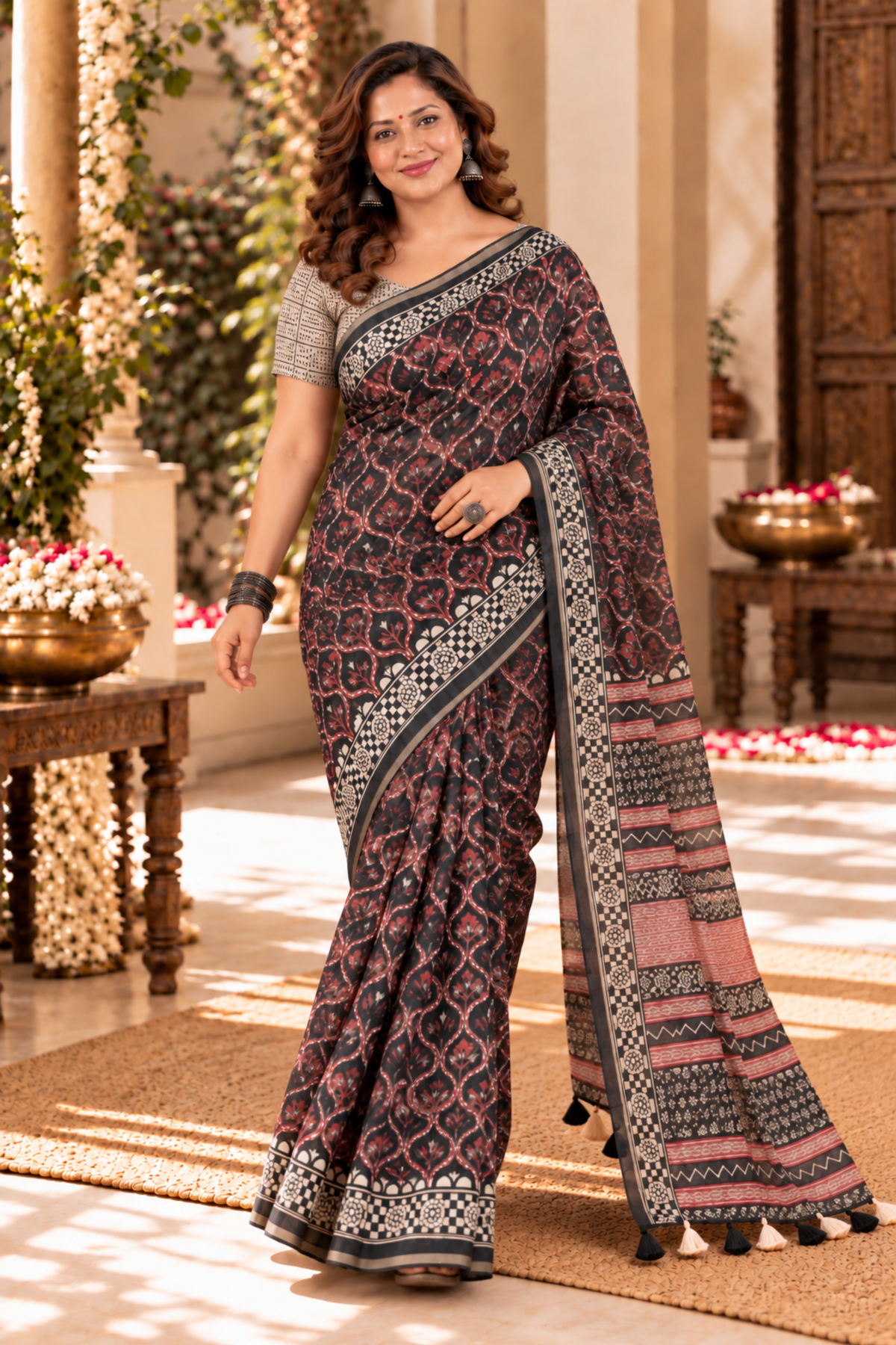 Kavya Printed Saree With 1.5 Mtr Blouse Piece