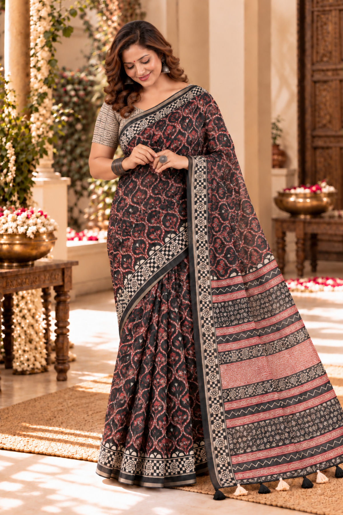 Kavya Printed Saree With 1.5 Mtr Blouse Piece