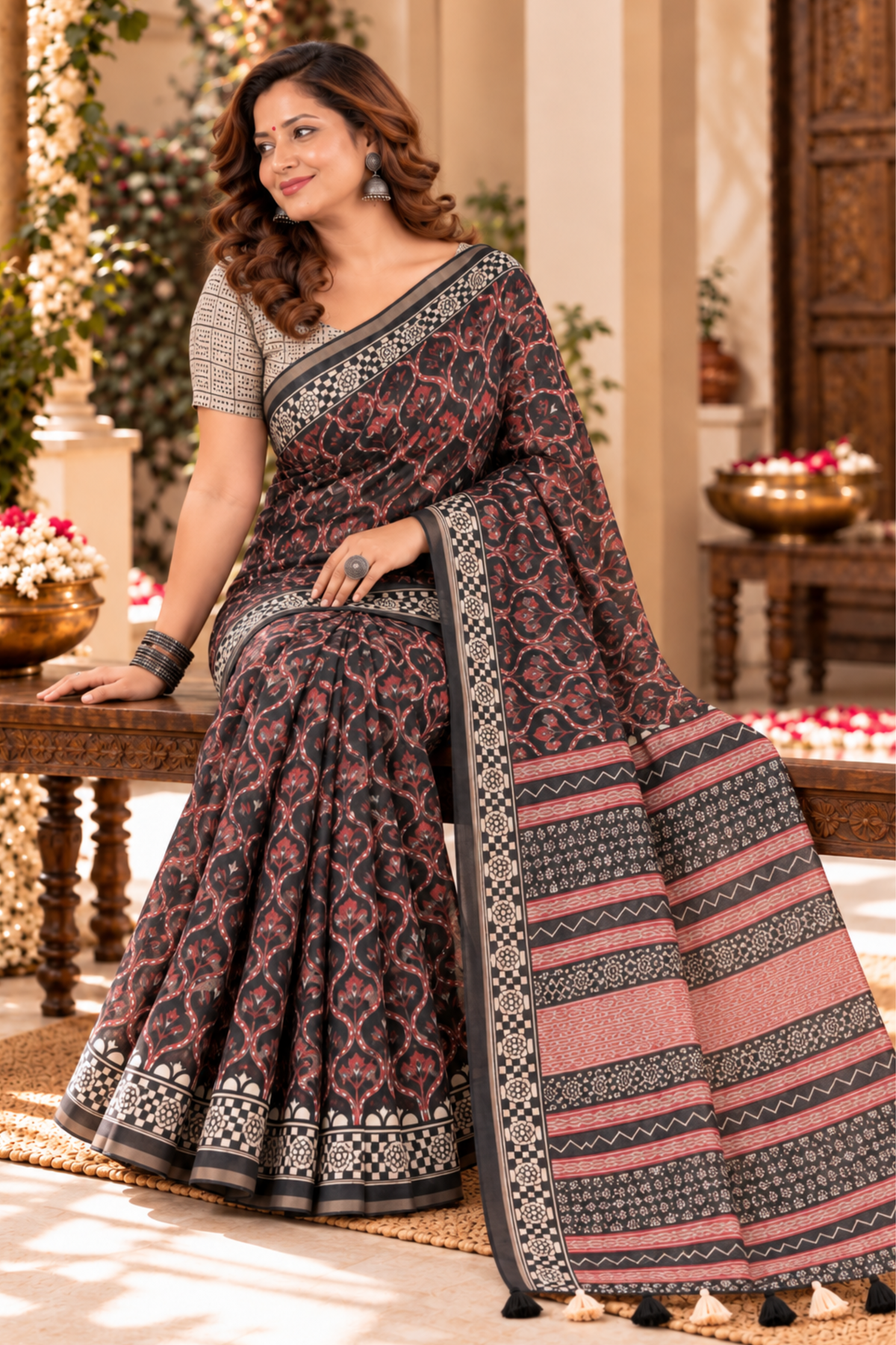 Kavya Printed Saree With 1.5 Mtr Blouse Piece