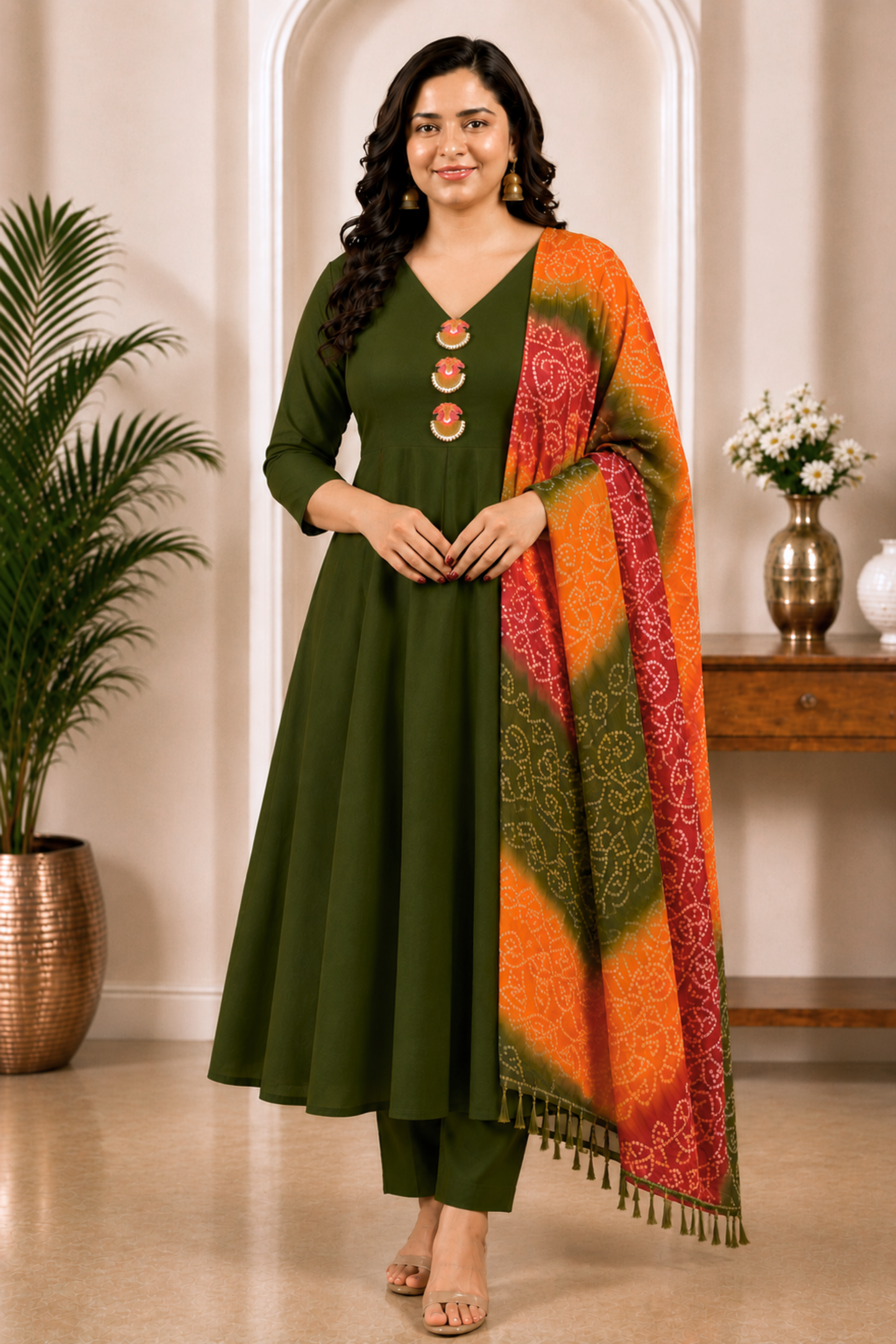 Kesar Hara Rayon Anarkali Set