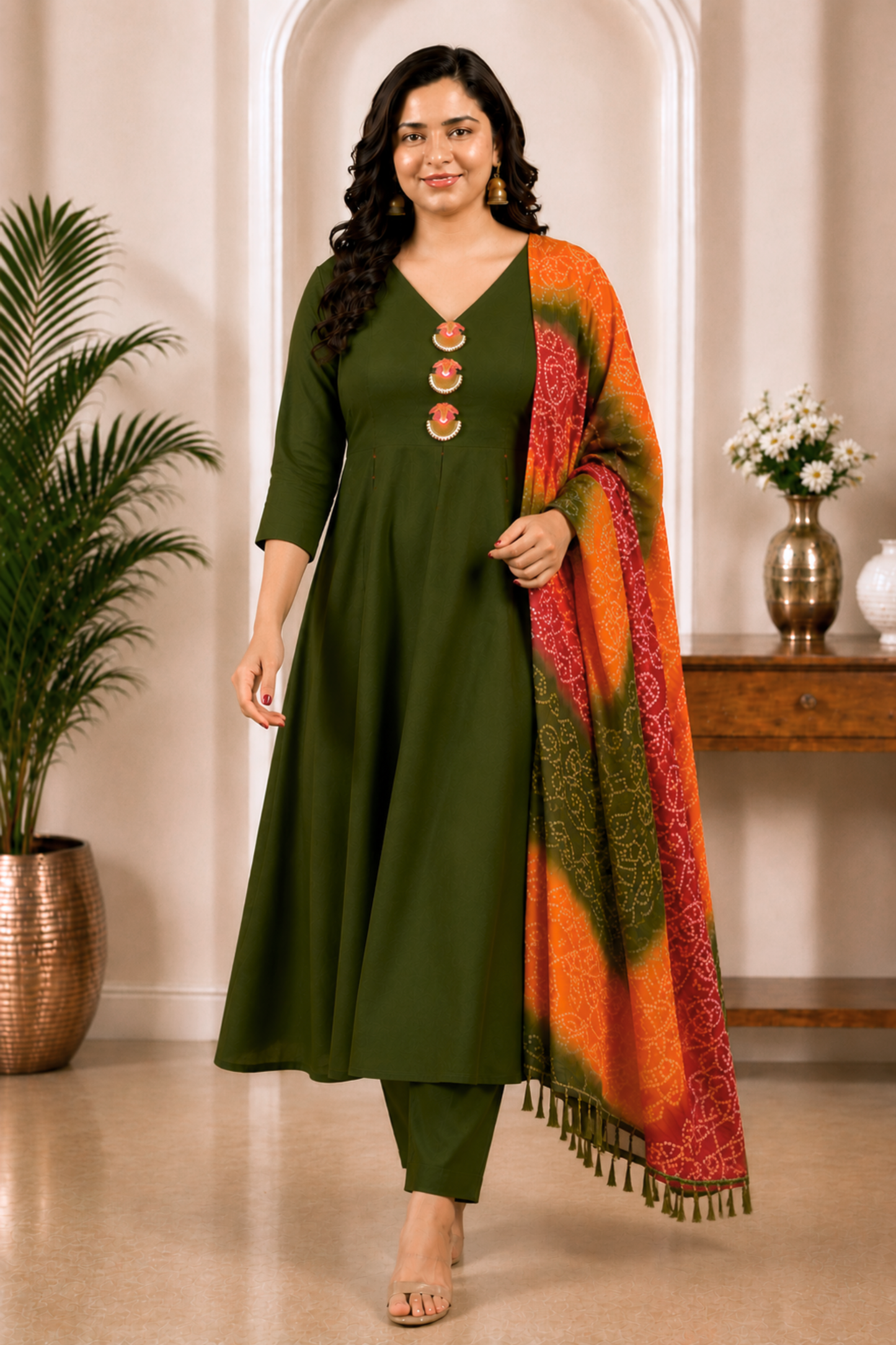 Kesar Hara Rayon Anarkali Set