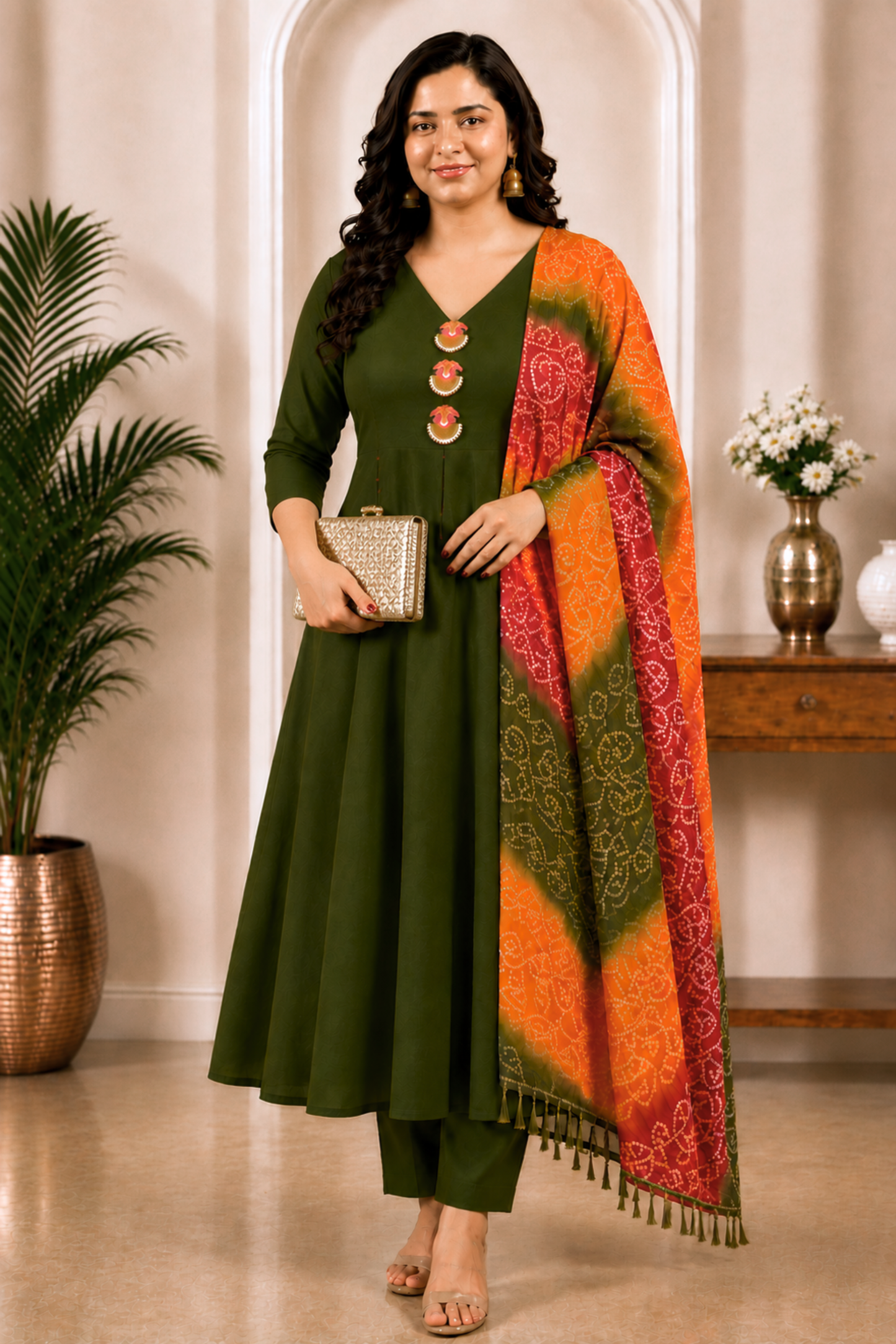Kesar Hara Rayon Anarkali Set