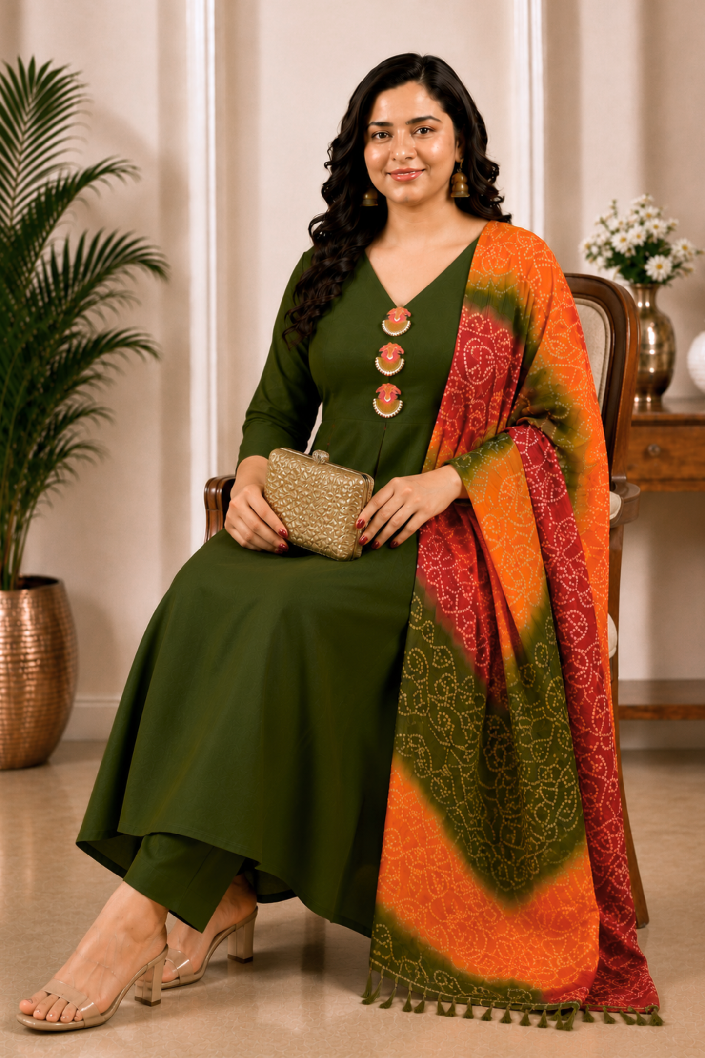 Kesar Hara Rayon Anarkali Set