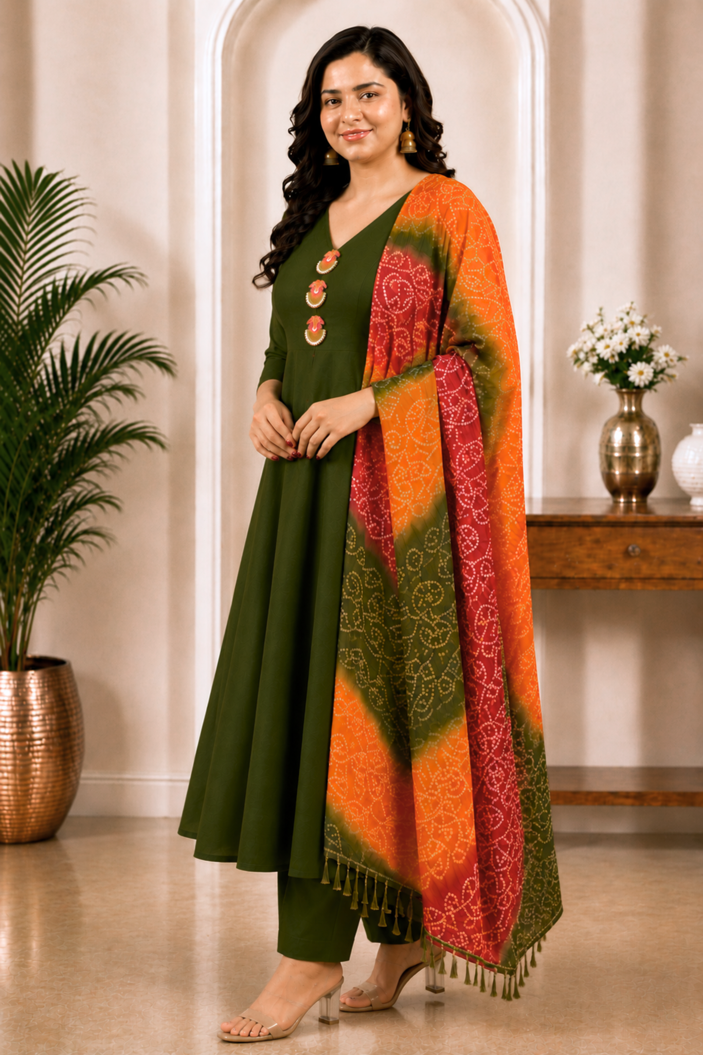 Kesar Hara Rayon Anarkali Set