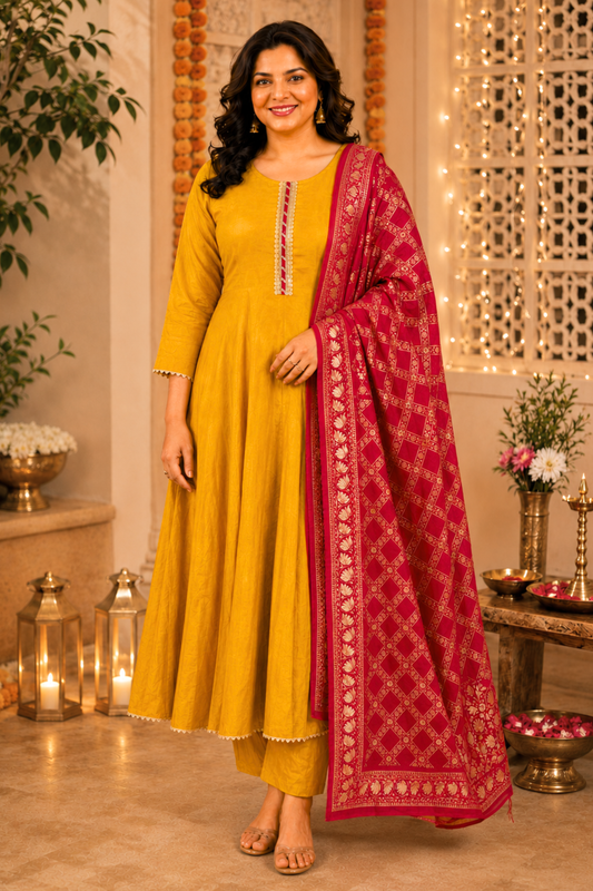 Kesar Rani Silk Anarkali Set