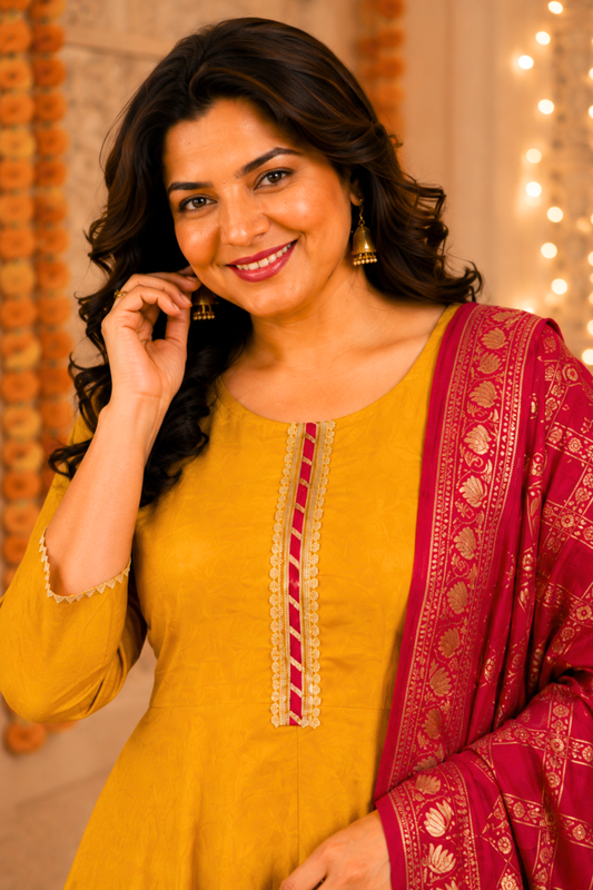 Kesar Rani Silk Anarkali Set