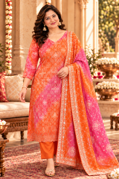 Kesari Gulaal Bandhej Suit Set
