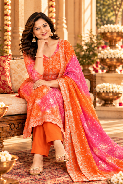 Kesari Gulaal Bandhej Suit Set