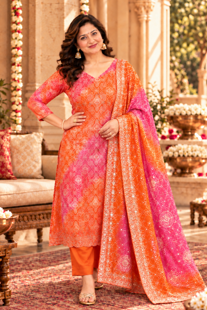 Kesari Gulaal Bandhej Suit Set