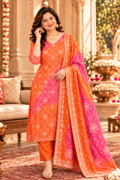 Kesari Gulaal Bandhej Suit Set
