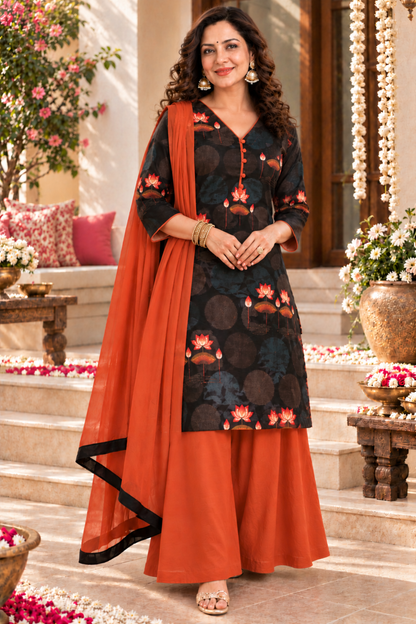 Kesriya Rust Suit Set With Floral Print