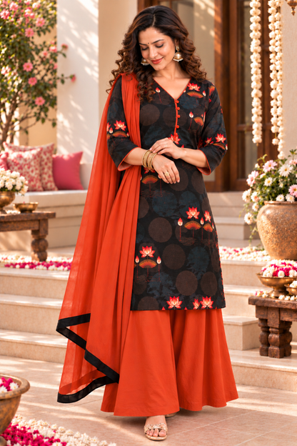 Kesriya Rust Suit Set With Floral Print