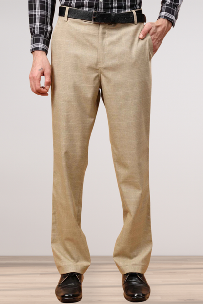 Khaki Checked Formal Trousers