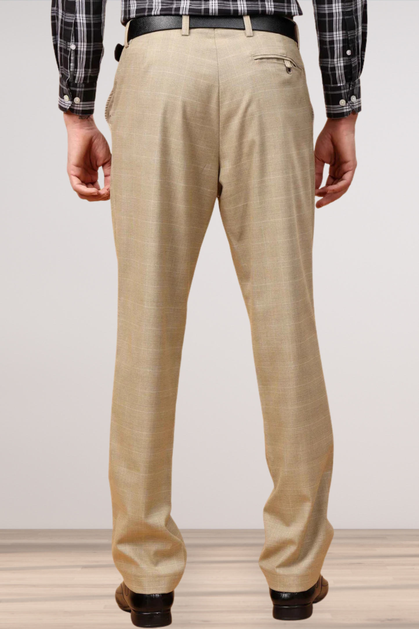 Khaki Checked Formal Trousers