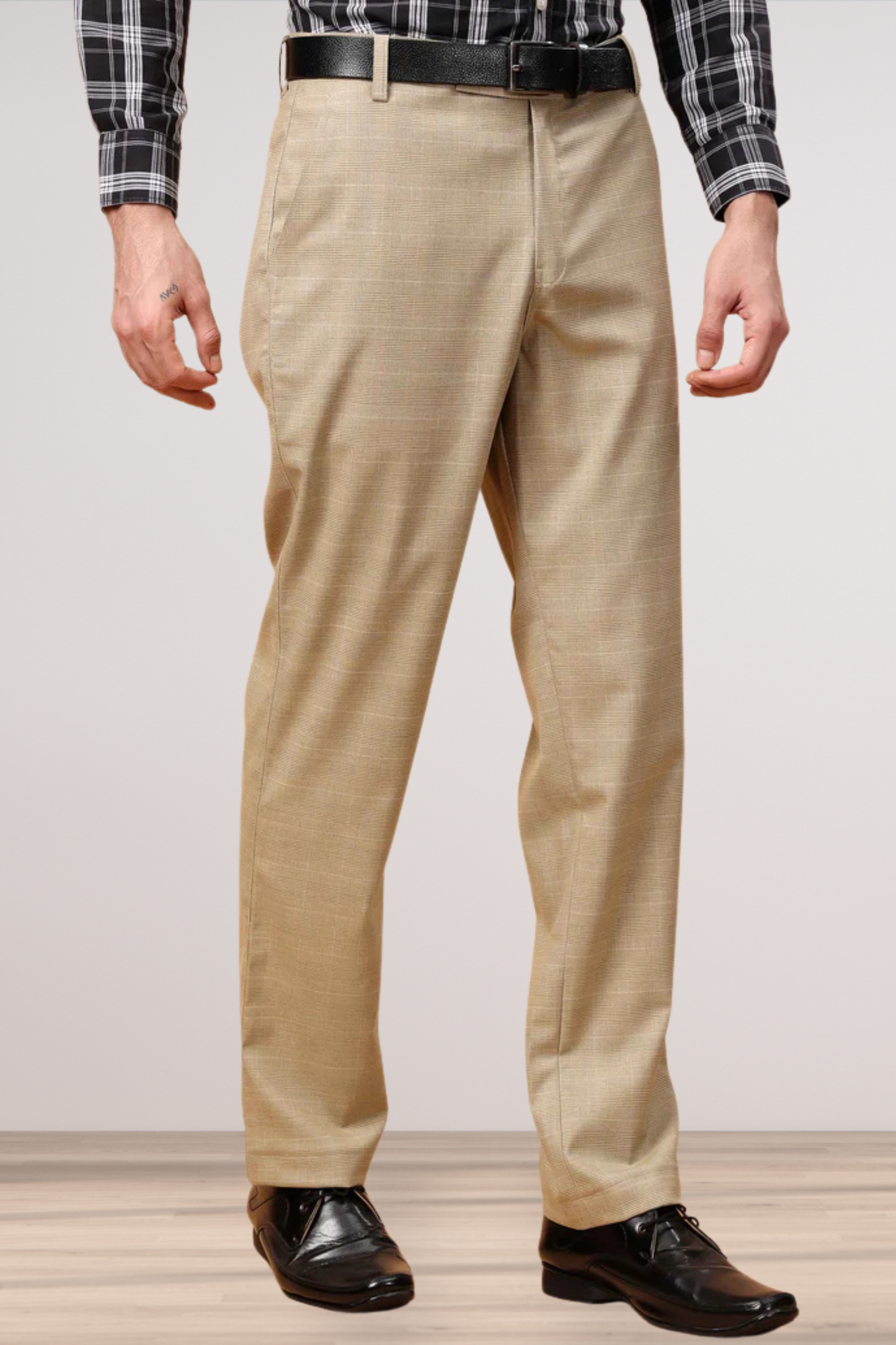 Khaki Checked Formal Trousers