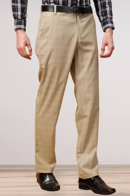 Khaki Checked Formal Trousers