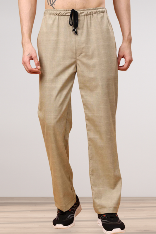 Khaki Checked Stretch Track Pants