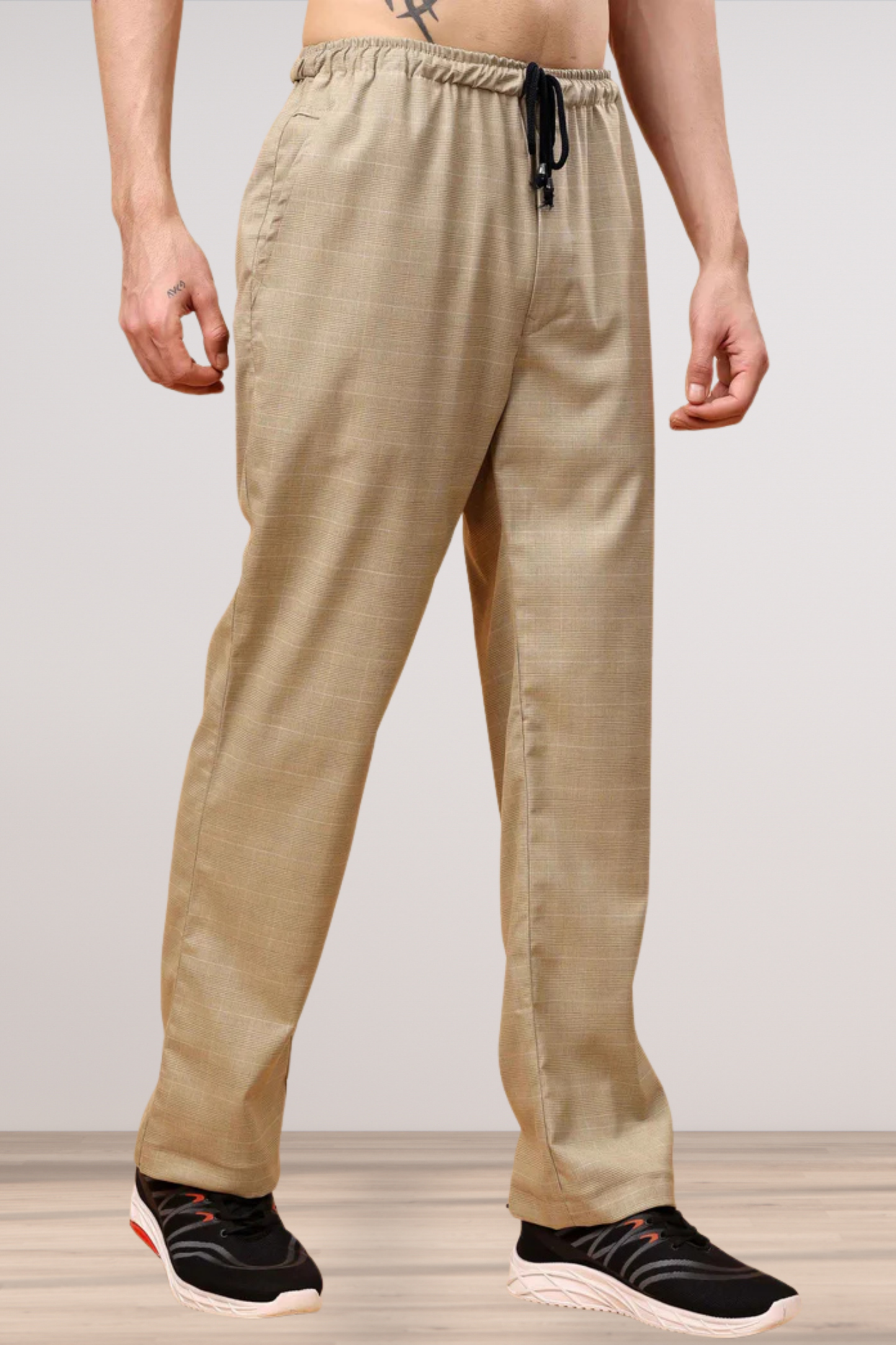 Khaki Checked Stretch Track Pants