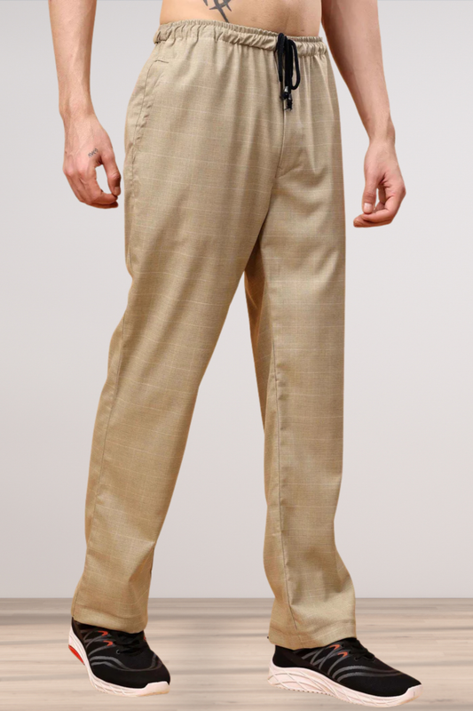 Khaki Checked Stretch Track Pants