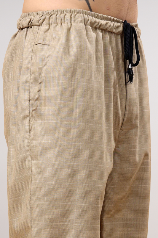 Khaki Checked Stretch Track Pants