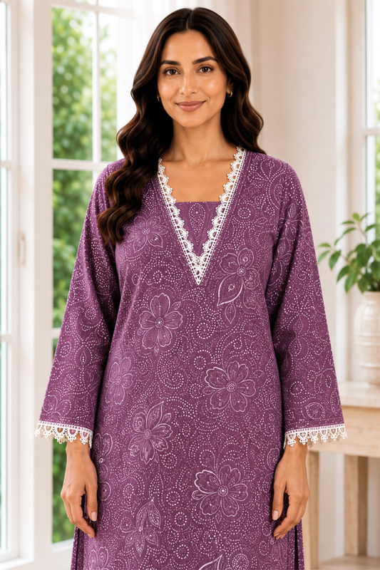 Dusty Peony Foiled Cotton Kurta With Pants