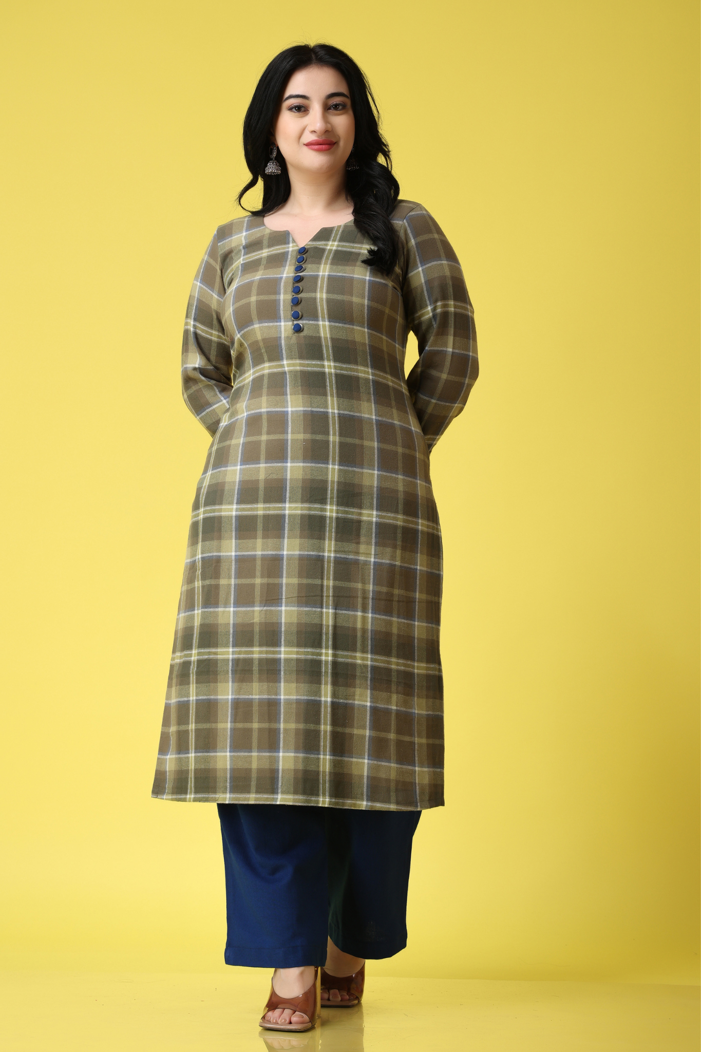 Buy Plus Size ​Vintage Green Woollen Kurta At Apella | Sizes XS to 10 XL | India | Free Delivery | Customized
