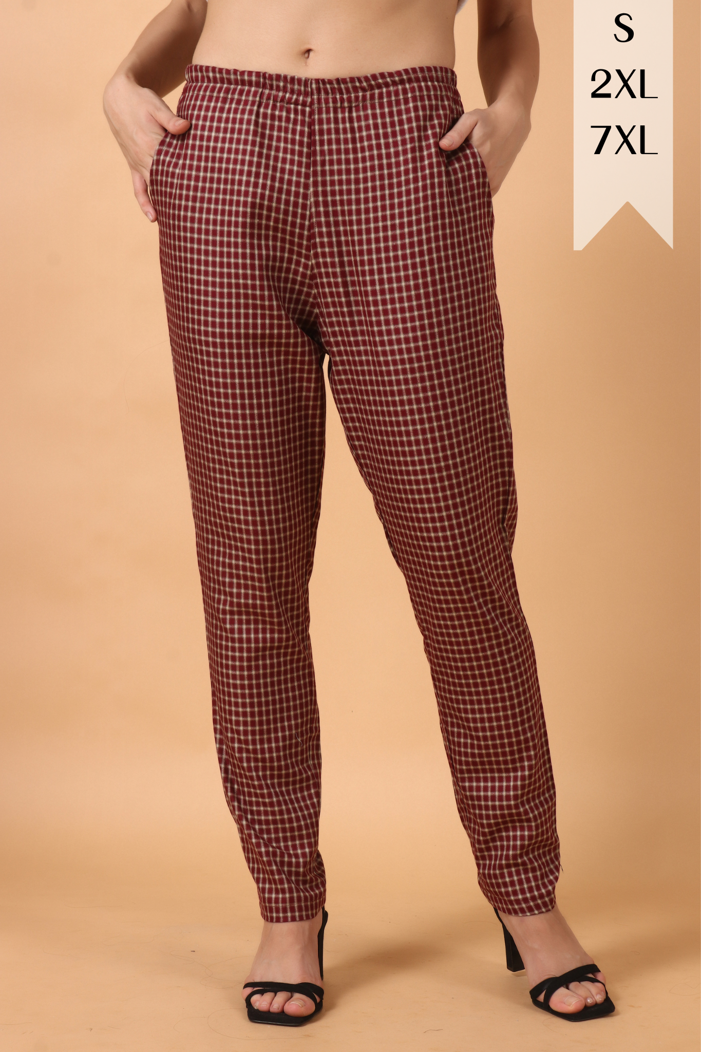 Buy Plus Size ​Maroon Checked Woollen Pajama At Apella | Sizes XS to 10 XL | India | Free Delivery | Customized