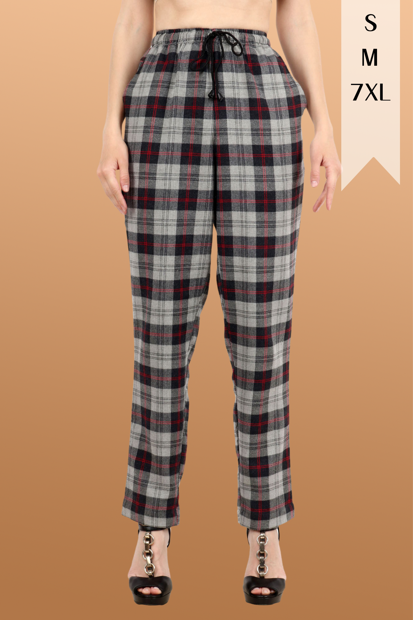Buy Plus Size ​Dark Grey Checked Pajama At Apella | Sizes XS to 10 XL | India | Free Delivery | Customized