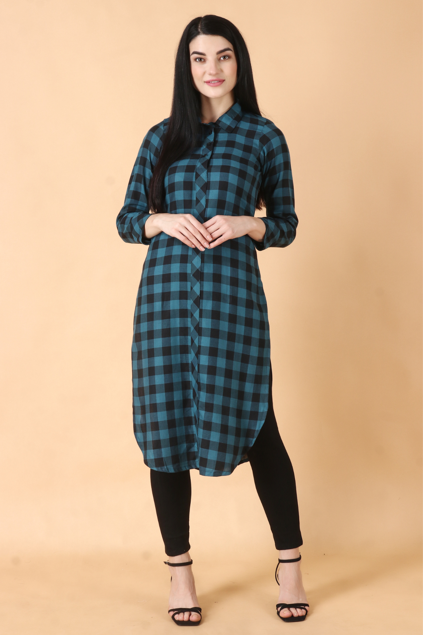 Buy Plus Size ​Peacock Checked Woollen Kurta At Apella | Sizes XS to 10 XL | India | Free Delivery | Customized