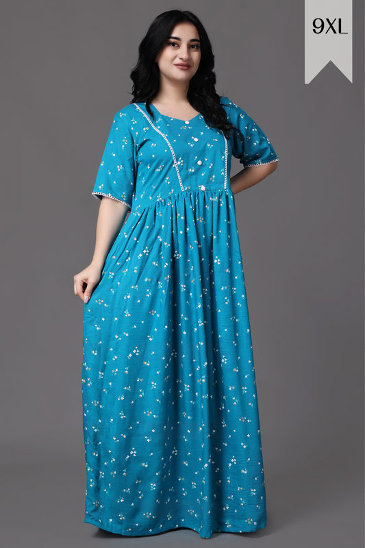 Firozi Floral Rayon Night Gown