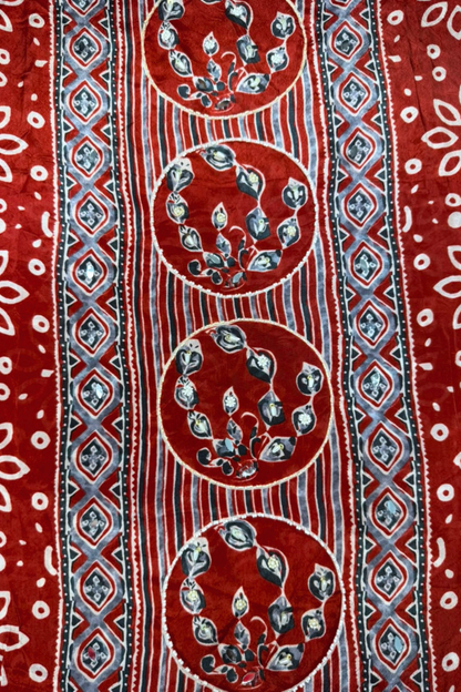 Mehreen Red Ajrakh Suit With Beads Highlights