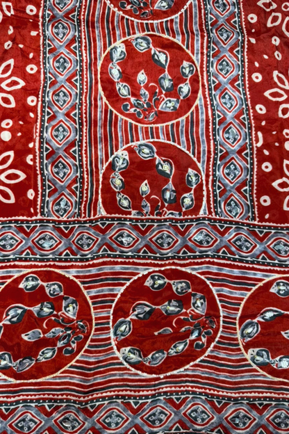 Mehreen Red Ajrakh Suit With Beads Highlights