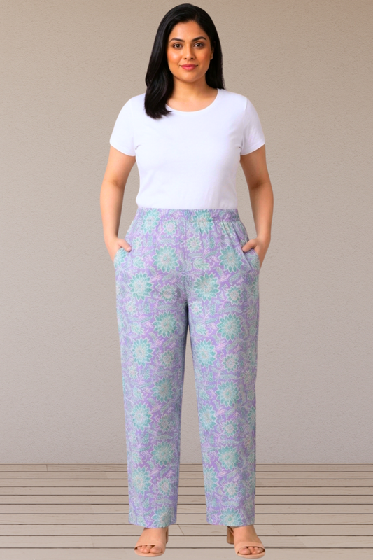 Lavender Floral Printed Cotton Pant