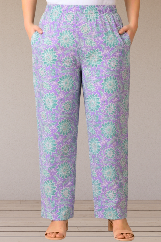 Lavender Floral Printed Cotton Pant