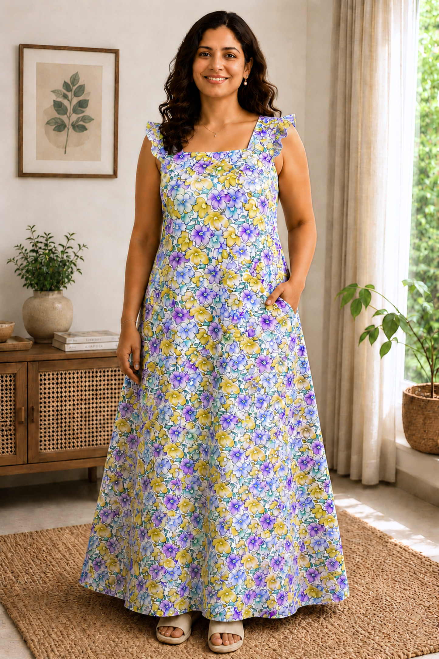 Lavender Meadow Cotton Lounge Dress