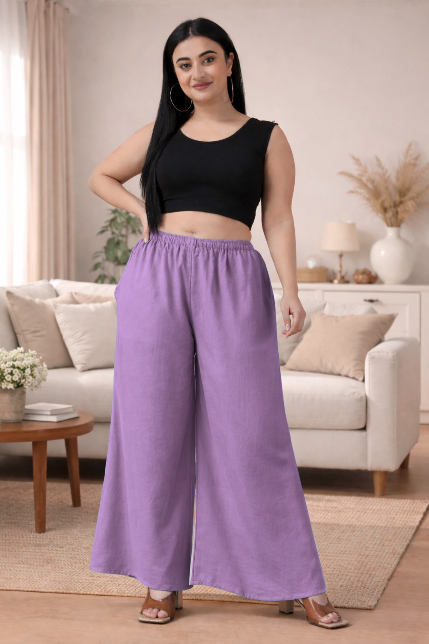 Lavender Rayon Loose Palazzo