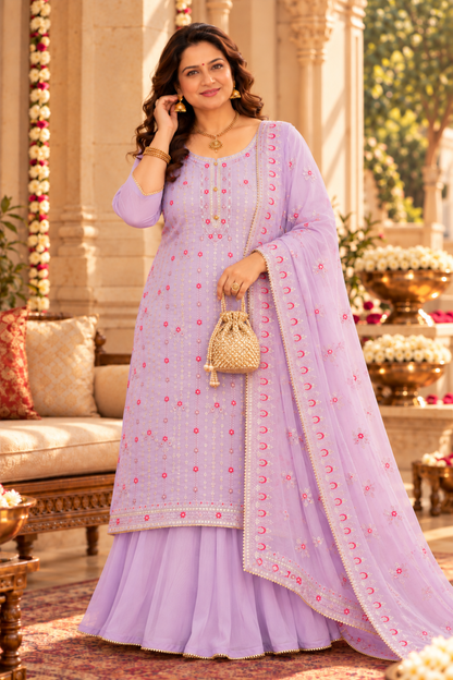 Lavender Sequin Organza Skirt Suit