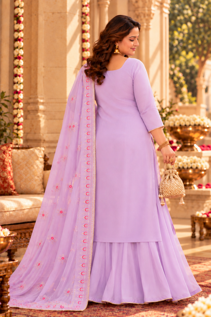 Lavender Sequin Organza Skirt Suit