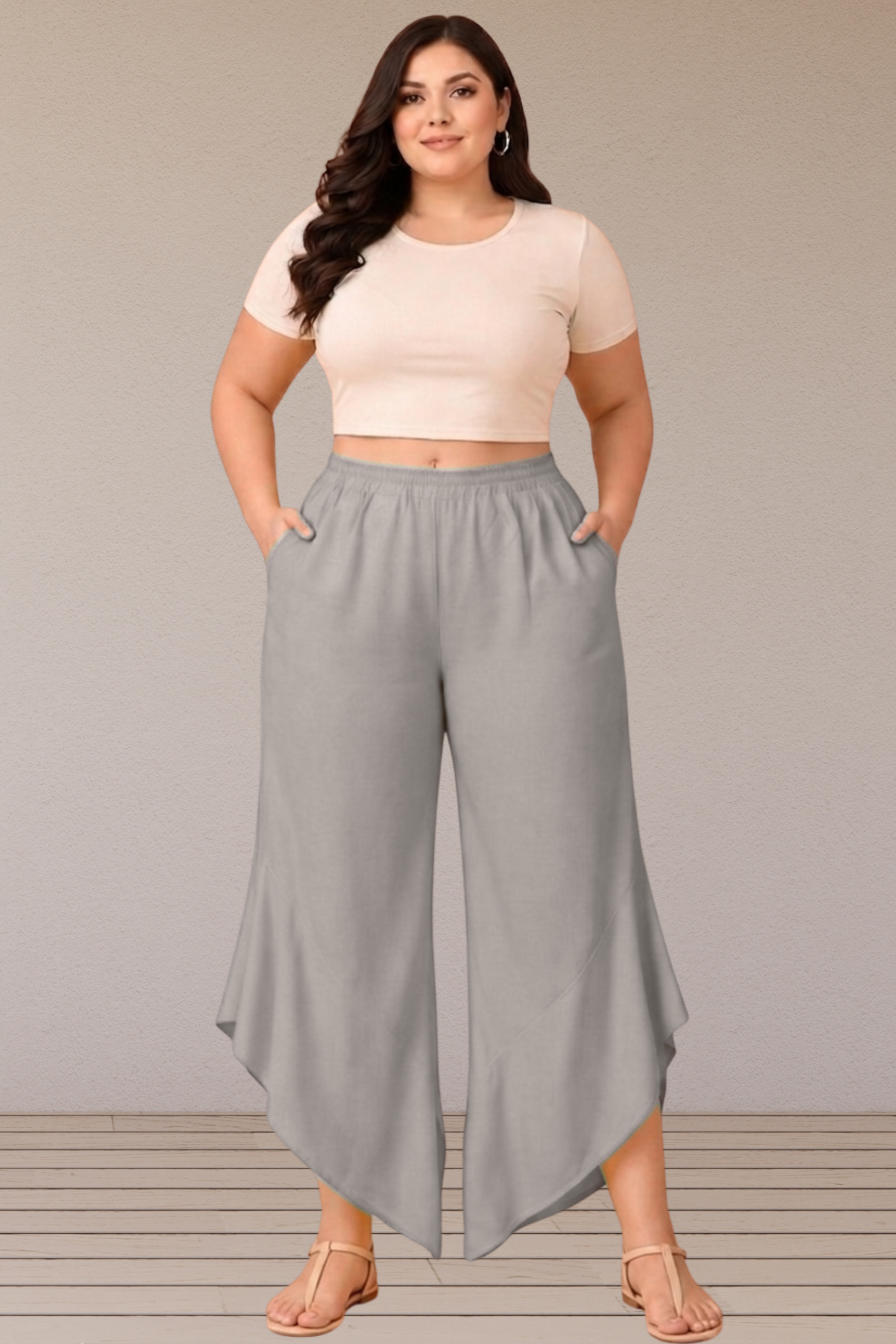 Leafy Light Grey Rayon Palazzo