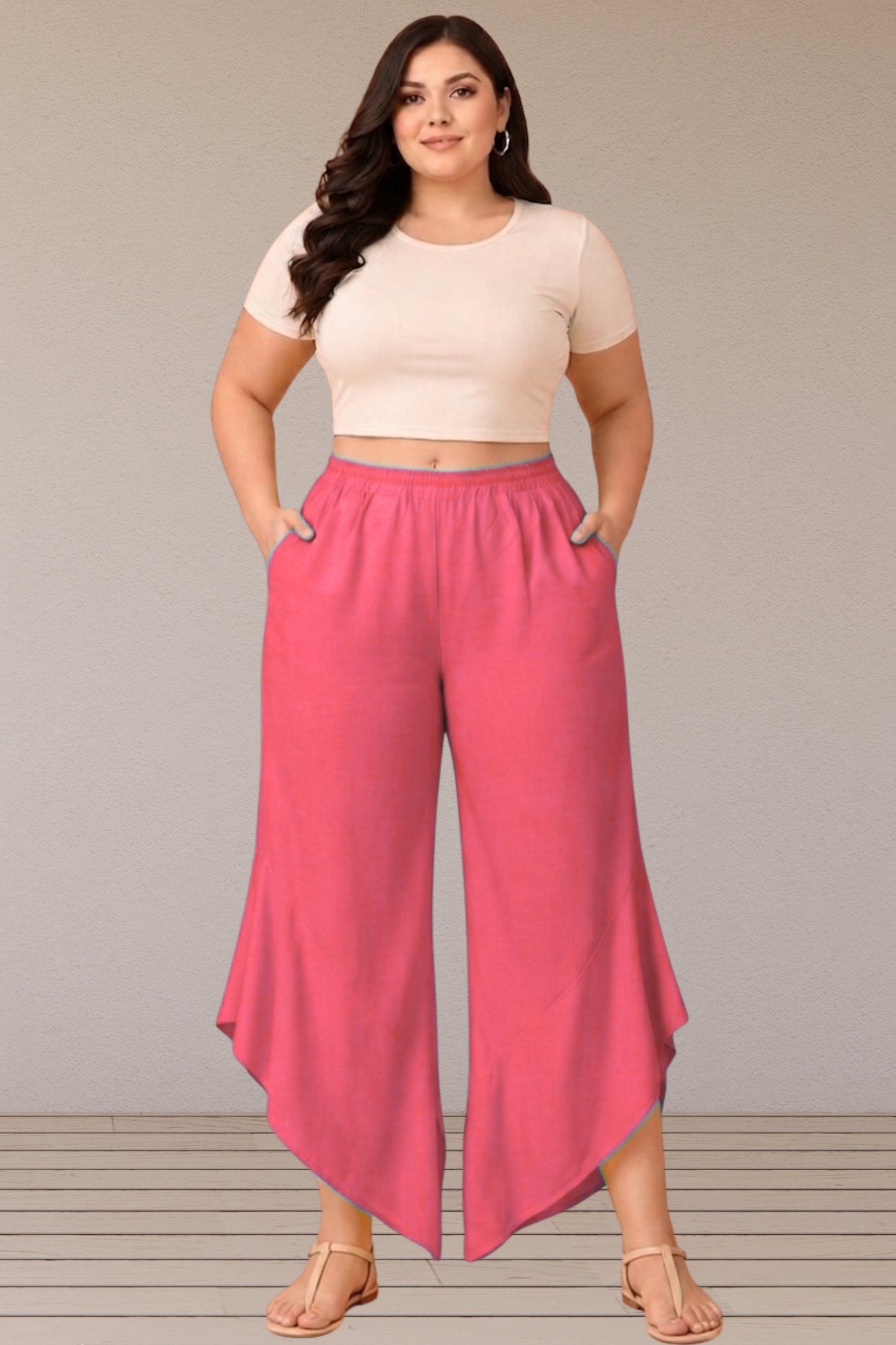 Leafy Rose Pink Rayon Palazzo