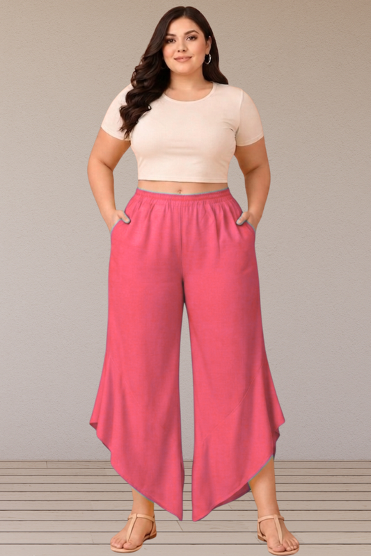 Leafy Rose Pink Rayon Palazzo